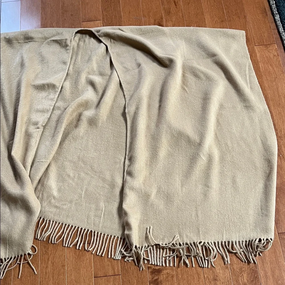 Gorgeous Tan/Beige Wool Fringed Poncho Shawl - Picture 3 of 4
